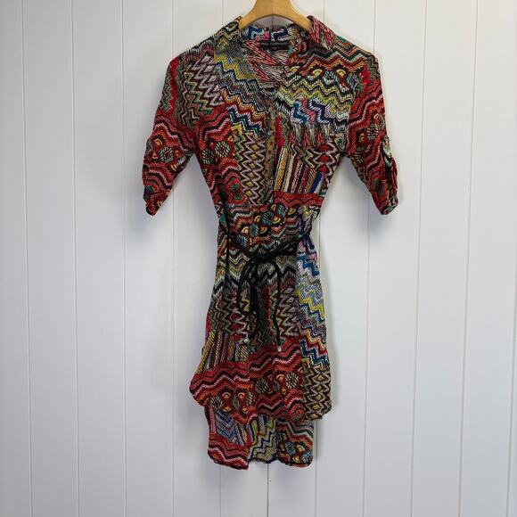 Mlle Gabrielle Womens Whimsical Retro Vibes Belted Shirt Dress Size S High Low - Picture 1 of 11